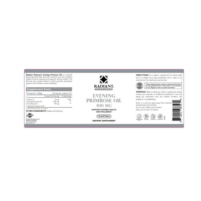 Radiant Platinum  Evening Primrose Oil 500mg 90 Softgel