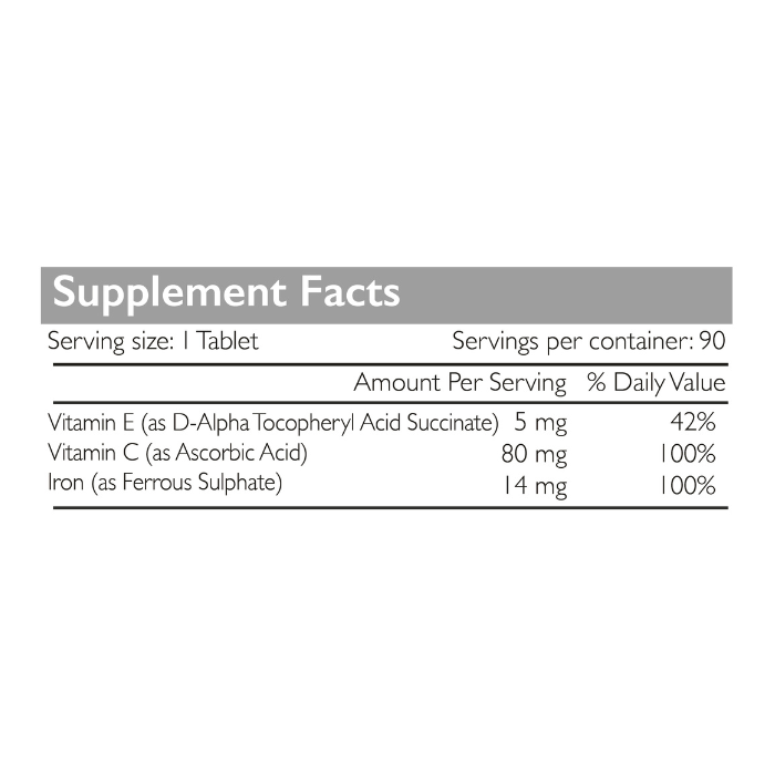 Radiant Platinum Iron 14mg with Vitamin C, Supports Red Blood Cell Formation & Enhances Iron Absorption - 90 Tablets