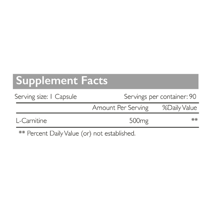 Radiant Platinum L-Carnitine 500mg, Fat Metabolism, Energy Booster & Weight Management Support - 90 Capsules