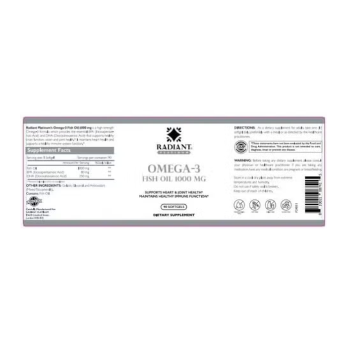 Radiant Platinum  Omega-3 Fish Oil 1000mg 90 Softgels