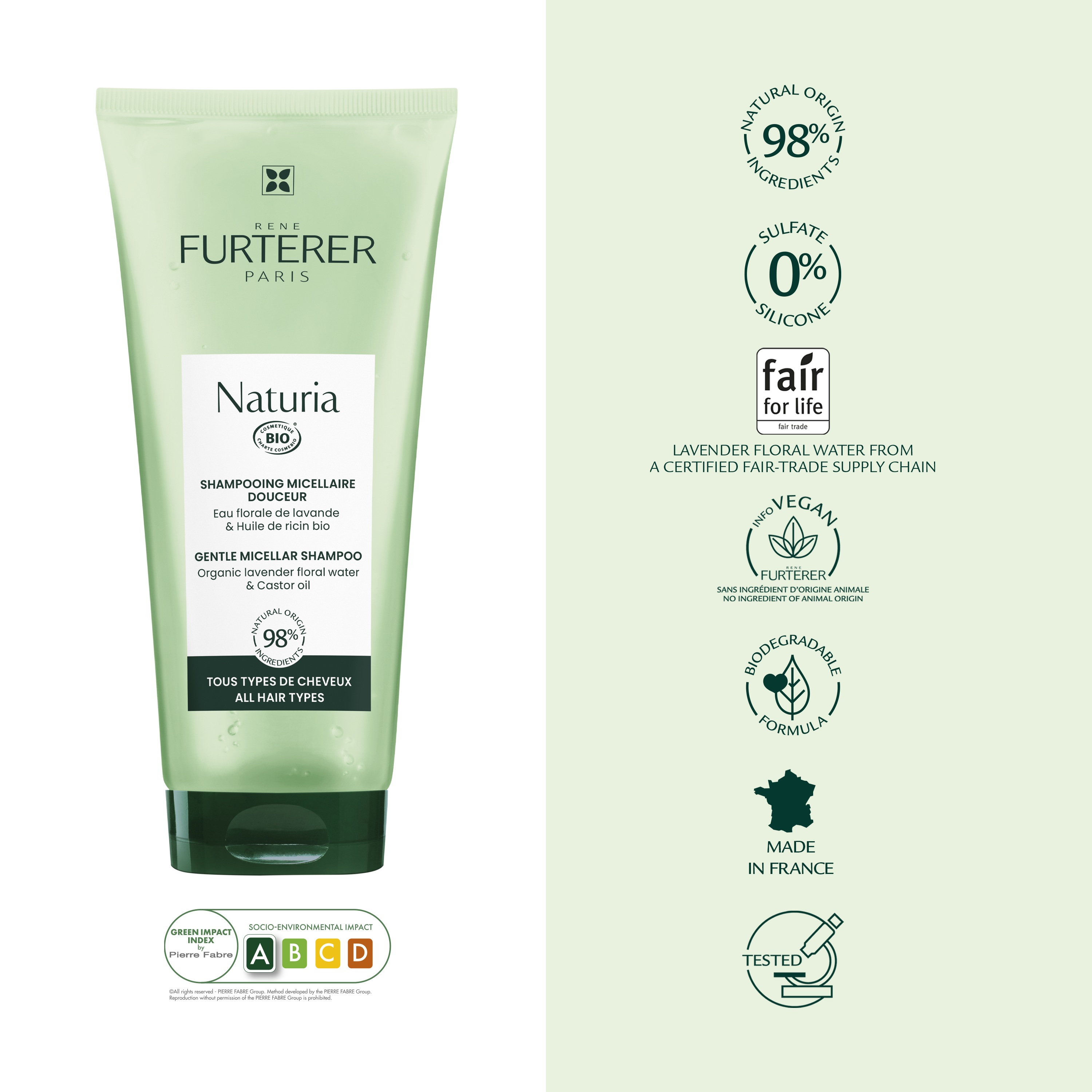Rene Furterer Naturia Gentle Micellar Shampoo, Vegan Daily Care for Soft and Healthy Hair - 200ml