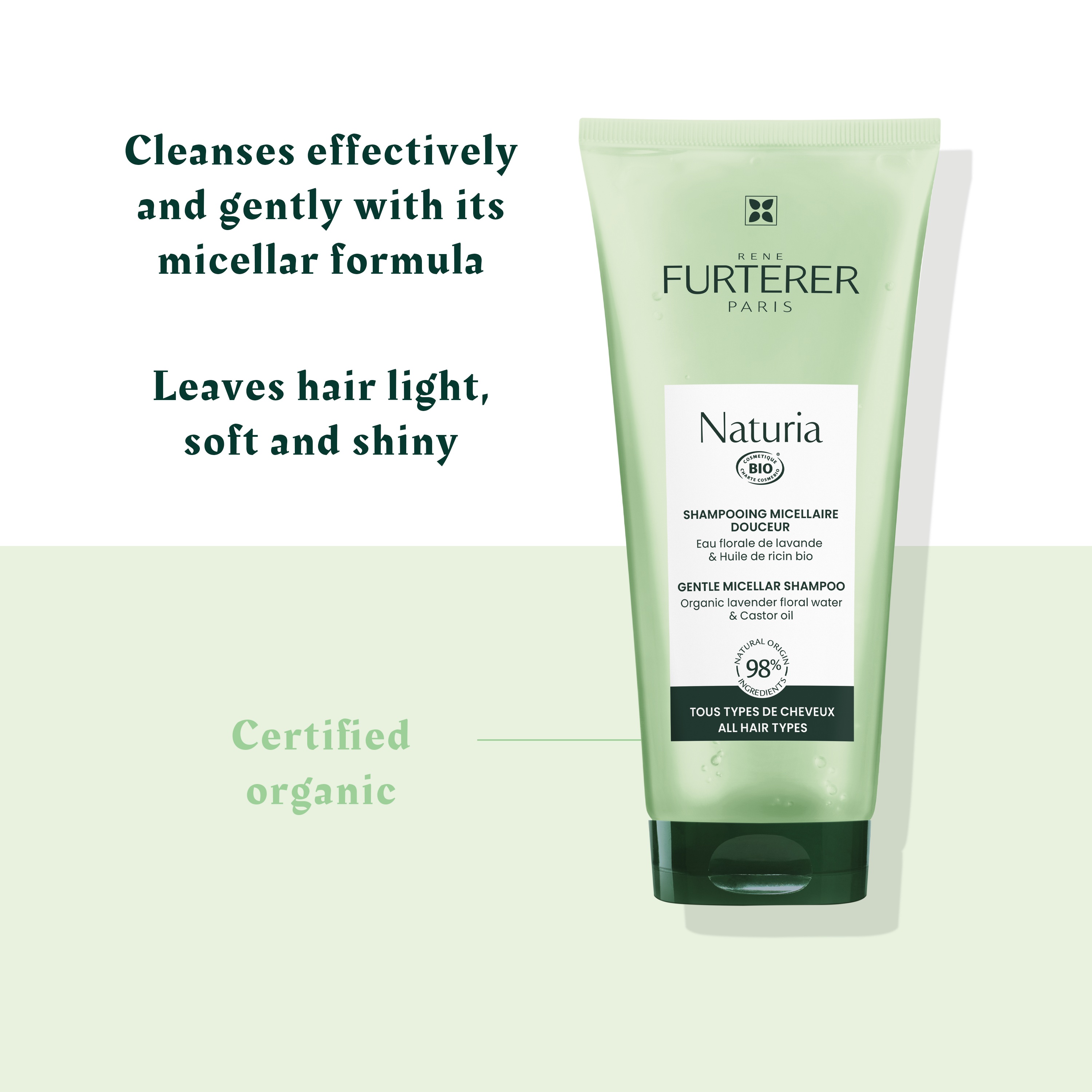 Rene Furterer Naturia Gentle Micellar Shampoo, Vegan Daily Care for Soft and Healthy Hair - 200ml