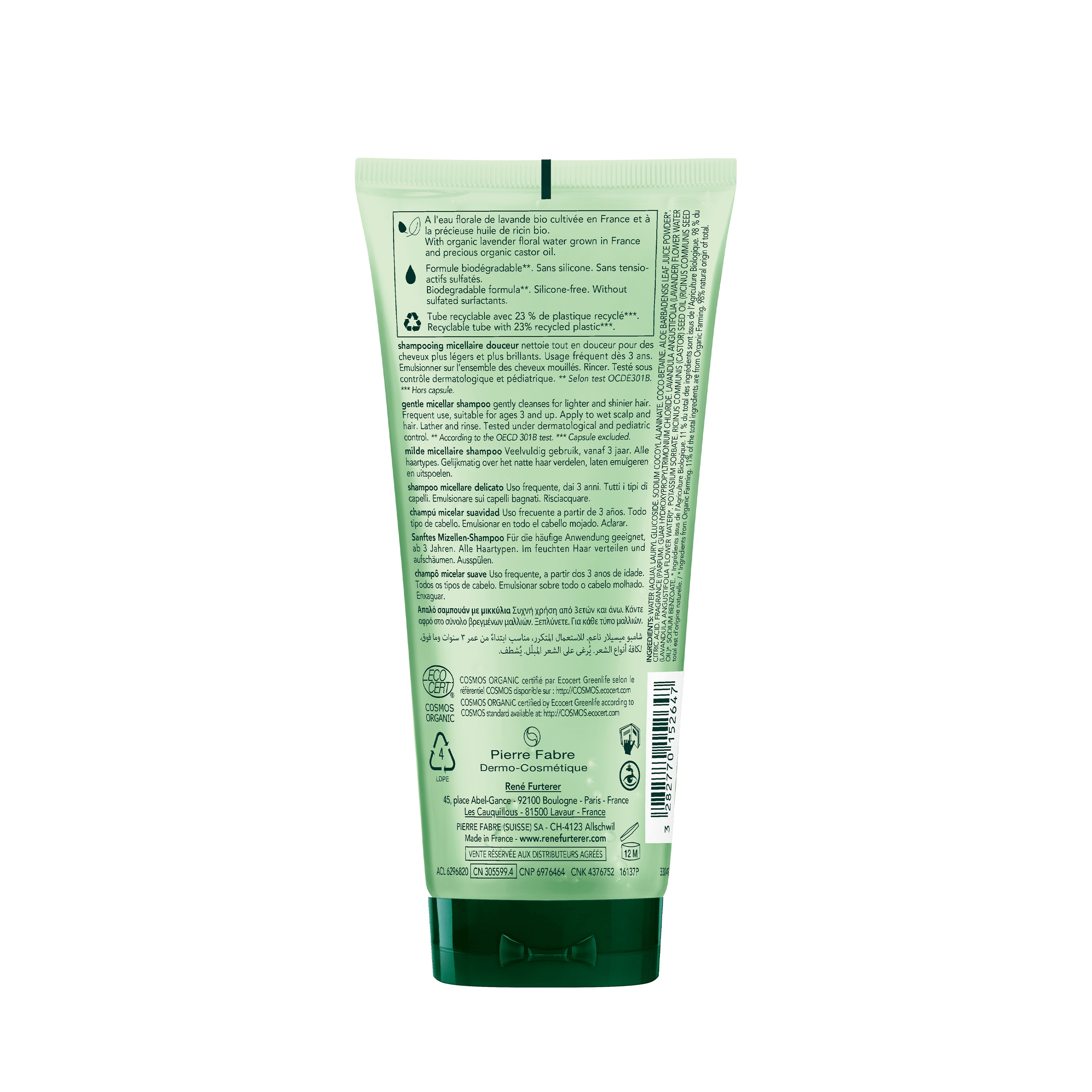 Rene Furterer Naturia Gentle Micellar Shampoo, Vegan Daily Care for Soft and Healthy Hair - 200ml