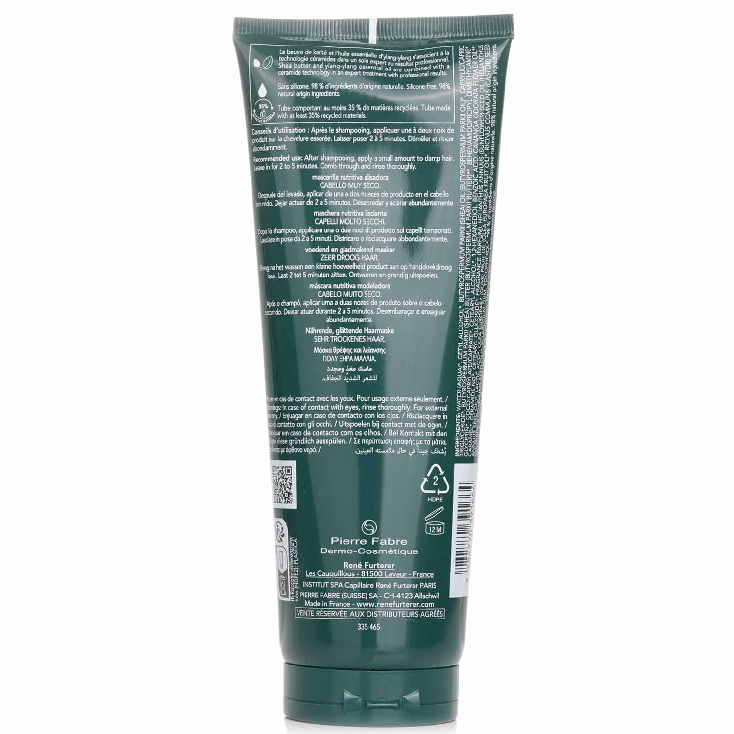 Rene Furterer Sublime Karite Taming Mask, Deep Moisturizing Vegan Mask for Dry, Dehydrated Hair - 250ml