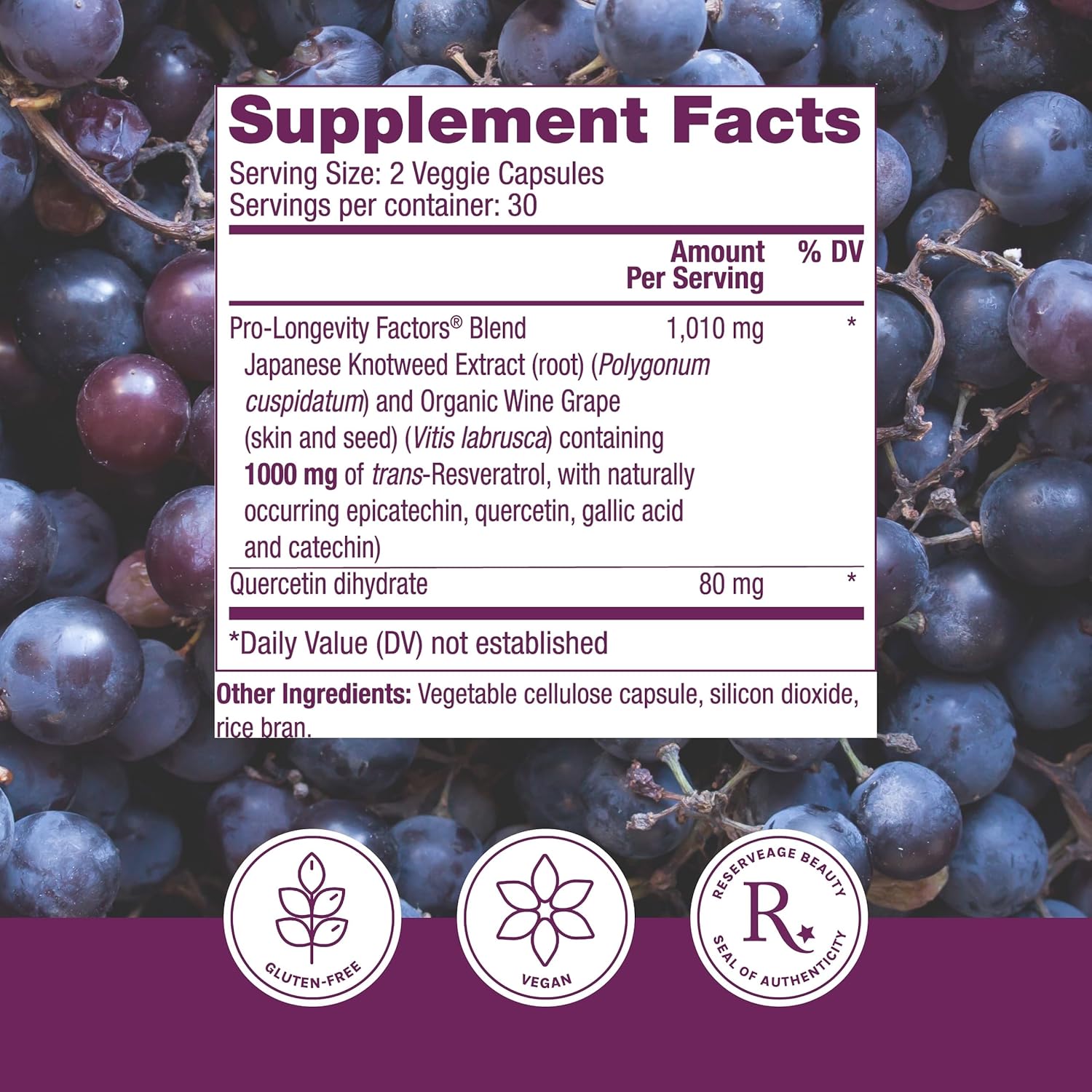 Reserveage Resveratrol 1000mg Sustained Release V-Capsules 60s