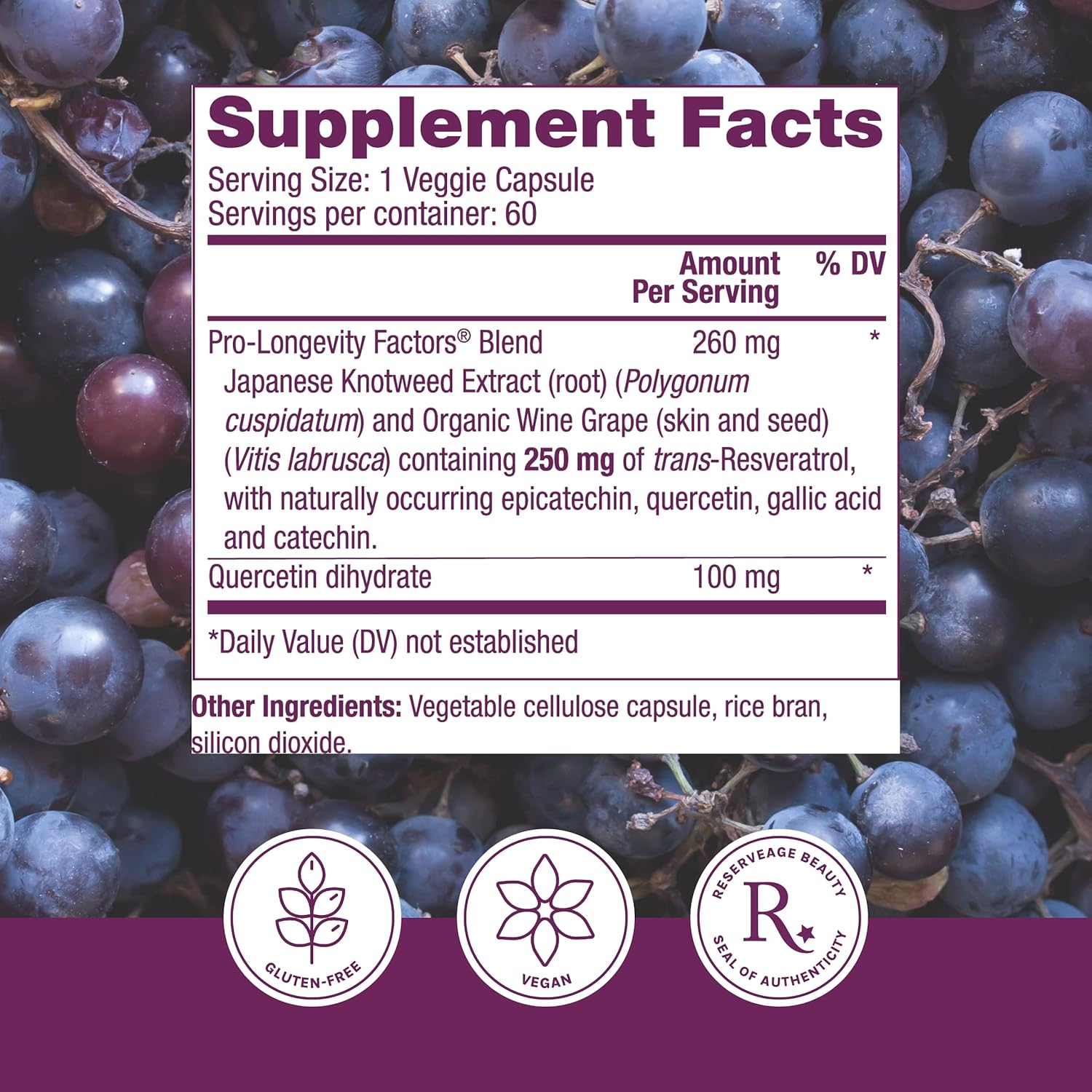 Reserveage Resveratrol 250mg V-Capsules 60s