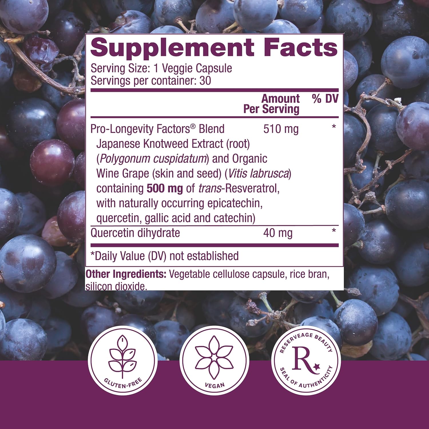 Reserveage Resveratrol 500mg Sustained Release V-Capsules 30s