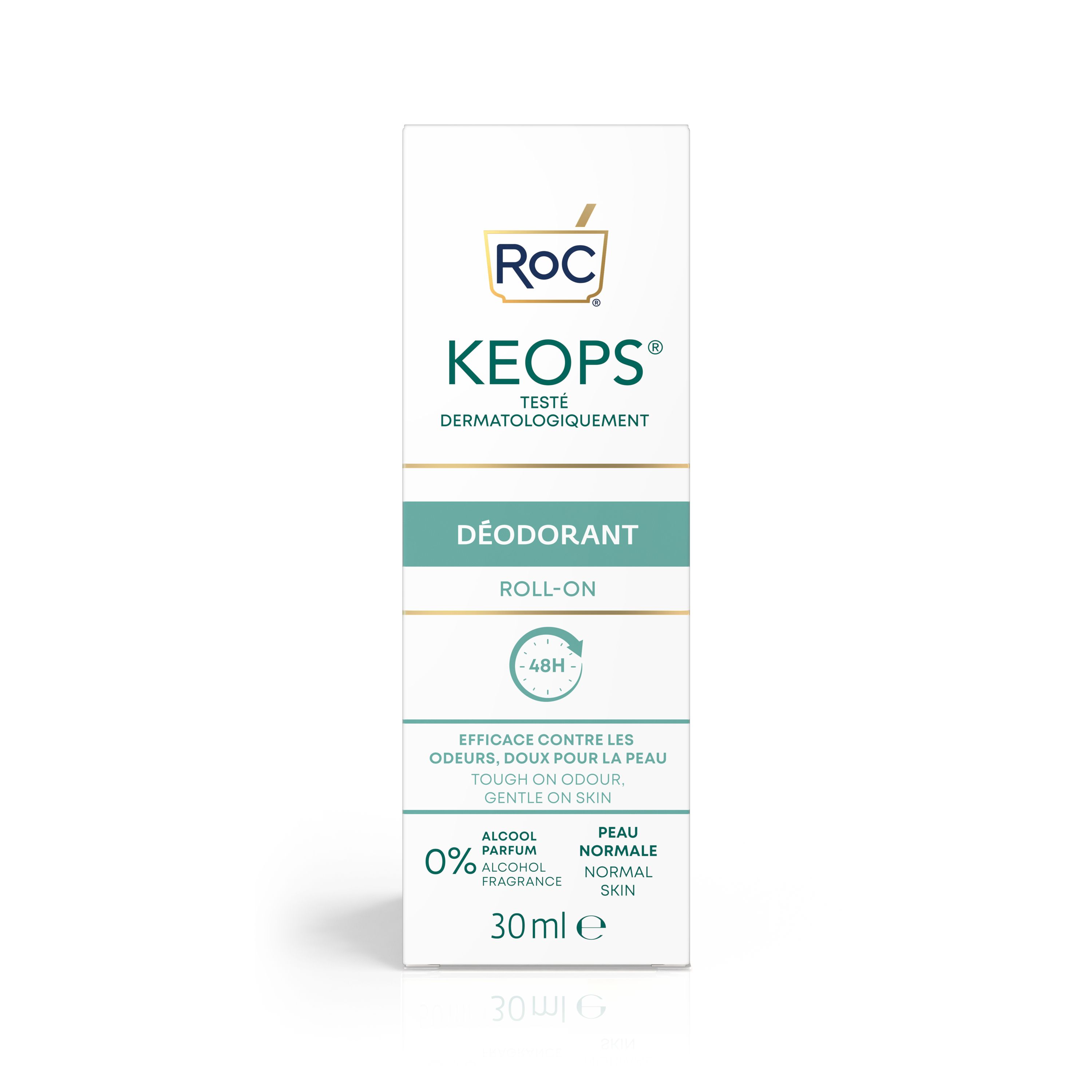 Roc Keops Roll-On Deodorant for Normal Skin – 48-Hour Odor Protection, Fragrance-Free & Gentle Formula, 30ml