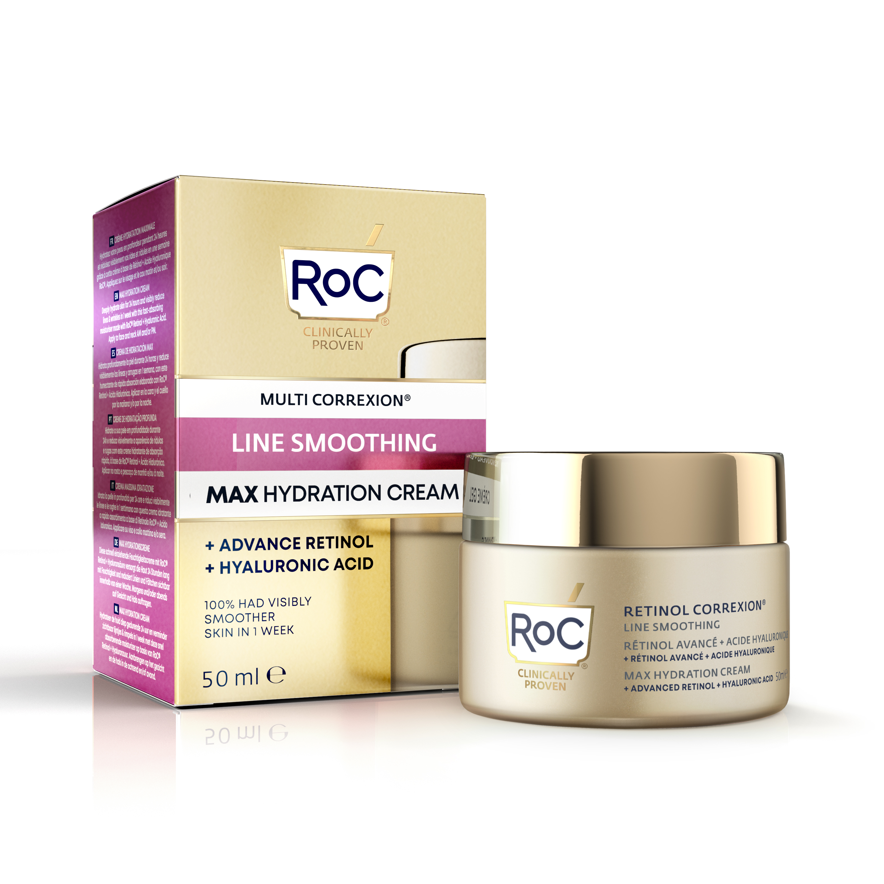 Roc Retinol Correxion Line Smoothing Max Hydration Cream Fragrance Free, Deep Hydration Anti-Aging Face Cream with Pure Retinol for Fine Lines & Wrinkles – 50ml