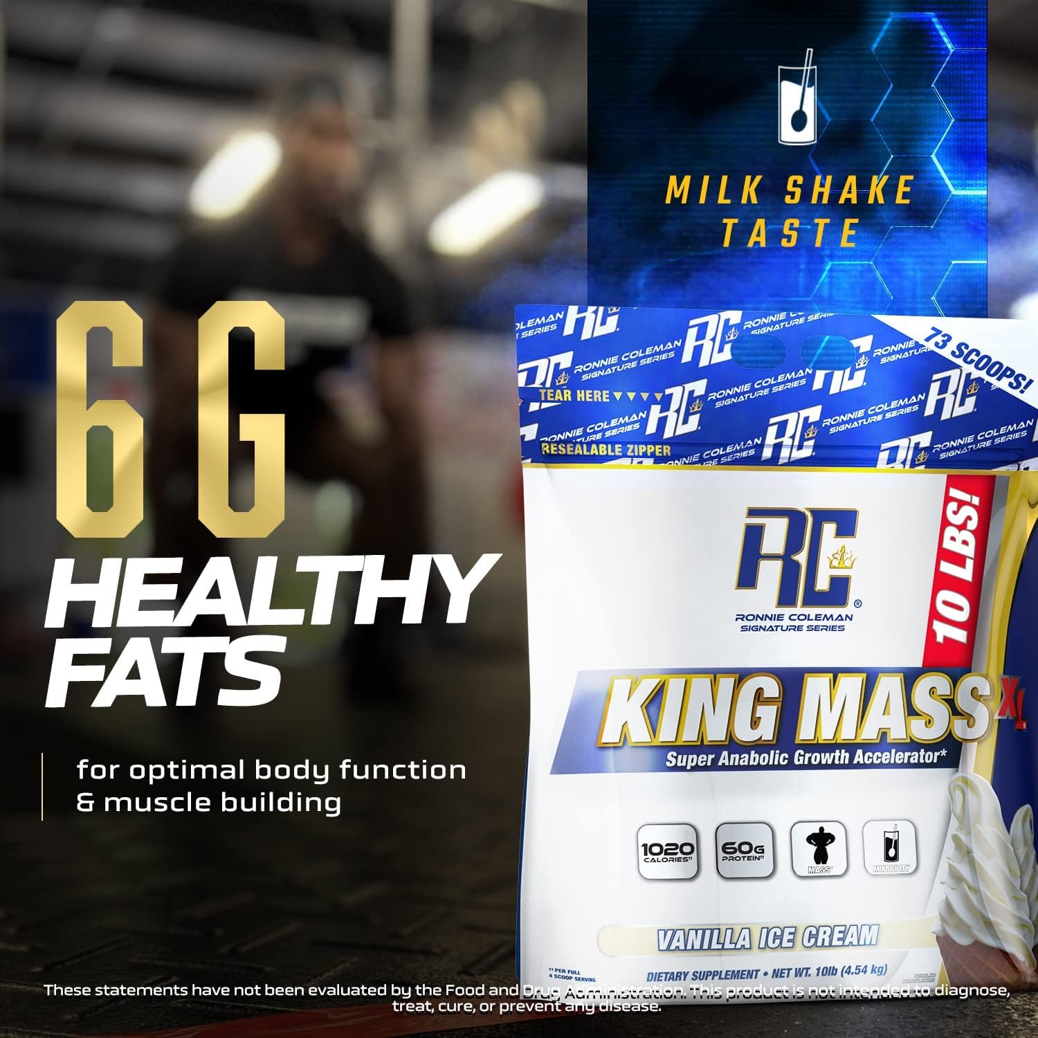 Ronnie Coleman King Mass XL, Strawberry Milkshake Weight Gainer with Protein, Carbs and Creatine - 15lb
