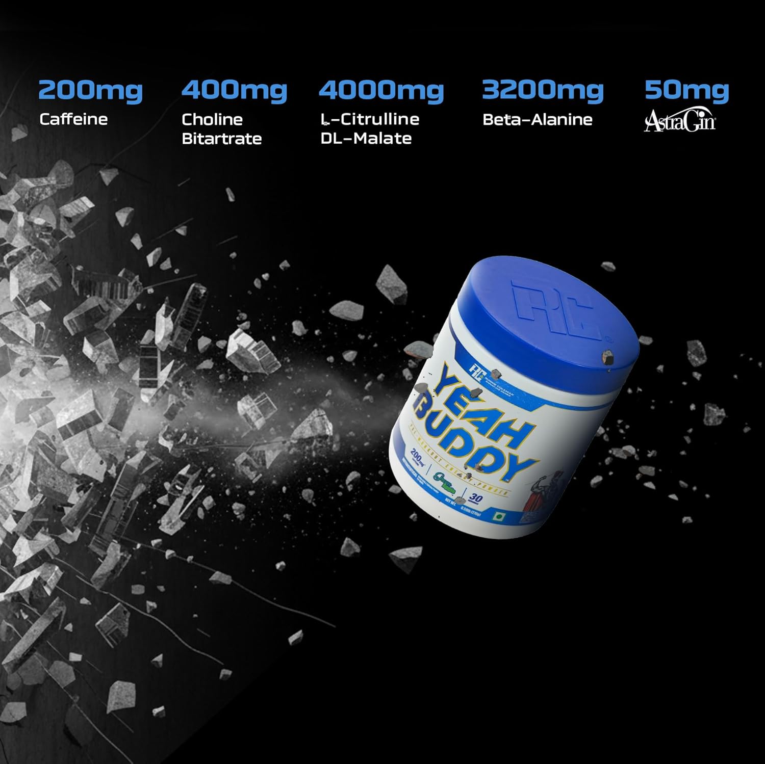 Ronnie Coleman Yeah Buddy Pre-Workout Green Apple, Extreme Energy, Focus and Endurance Booster - 30 Servings