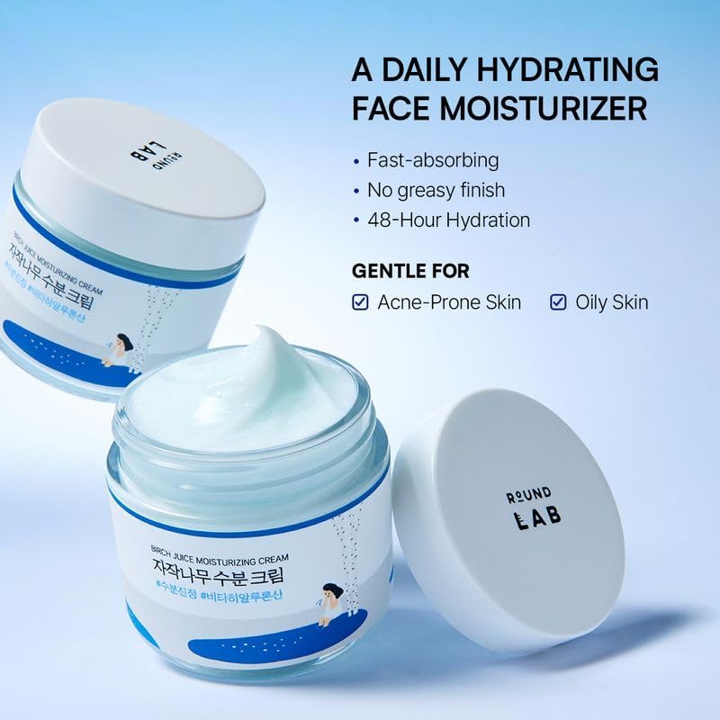 Round Lab Birch Juice Moisturizing Cream - Lightweight Hydrating Cream with Birch Sap for Radiant, Soft Skin 80ml