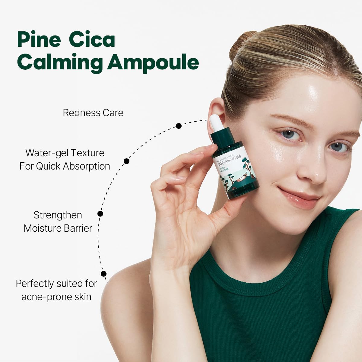 Round Lab Pine Calming Cica Ampoule - Soothing Serum with Cica & Pine Leaf Extract for Redness Relief and Skin Barrier Repair 30 ml