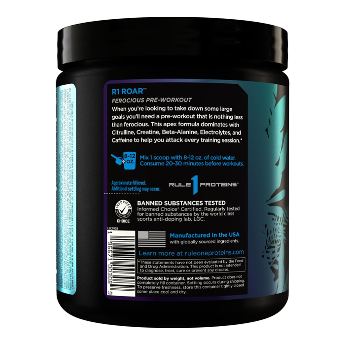 Rule 1 R1 Roar Pre-Workout Blue Razz 30 Serve