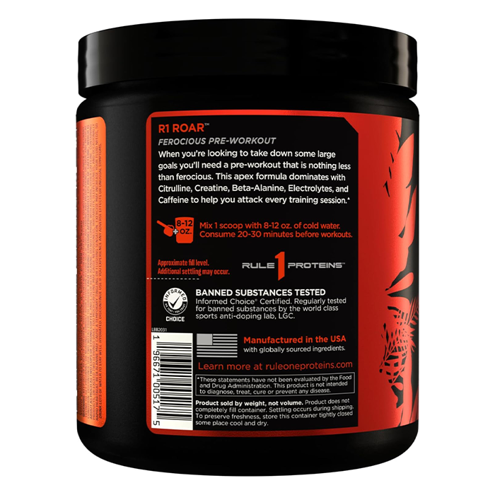 Rule 1 R1 Roar Pre-Workout Peach Mango 30 Serve