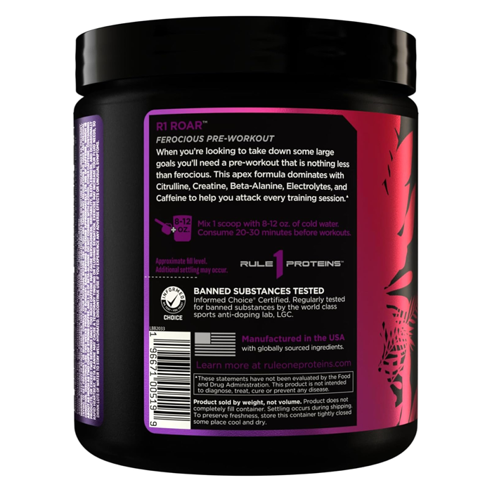 Rule 1 R1 Roar Pre-Workout Wild Grape 30 Serve