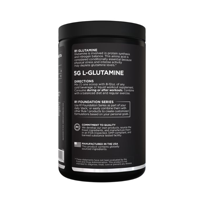Rule 1 Glutamine Unflavored Powder 75 Servings, 100% Pure L-Glutamine Amino Acid Supplement, 398g