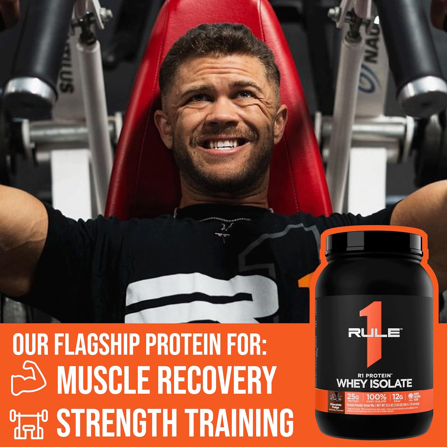 Rule 1 Whey Isolate Chocolate Fudge, Fast-Absorbing High Protein Powder, 71 Servings 5lb
