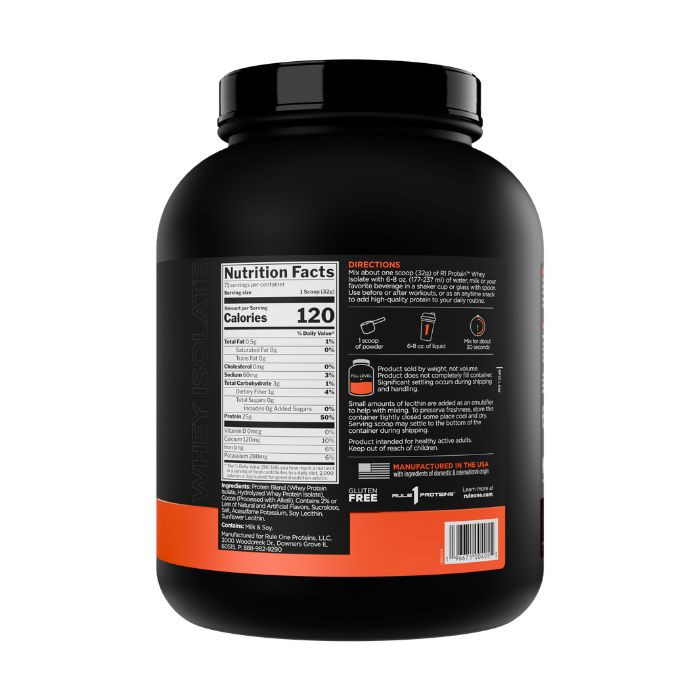 Rule 1 Whey Isolate Chocolate Fudge, Fast-Absorbing High Protein Powder, 71 Servings 5lb
