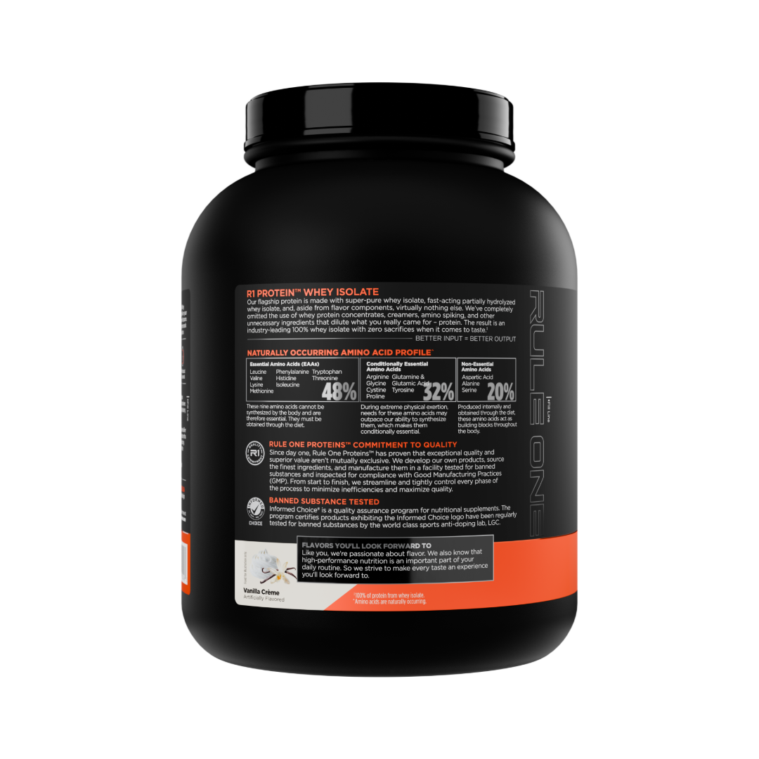 Rule 1 Protein Whey Isolate Vanilla Creme, 25g Protein & 6g+ BCAAs Per Scoop, 76 Servings, 5lb