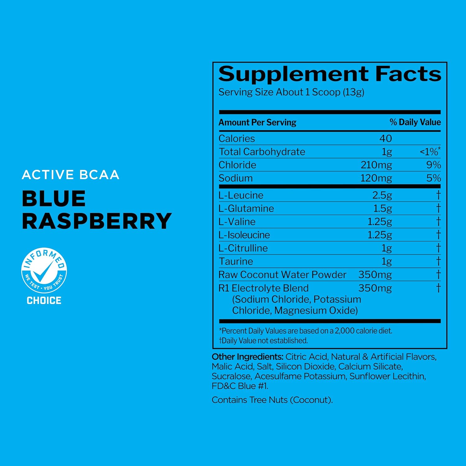 Rule 1 Active BCAA Blue Raspberry Amino Acid & Electrolyte Hydration Powder 30 Servings, 390g