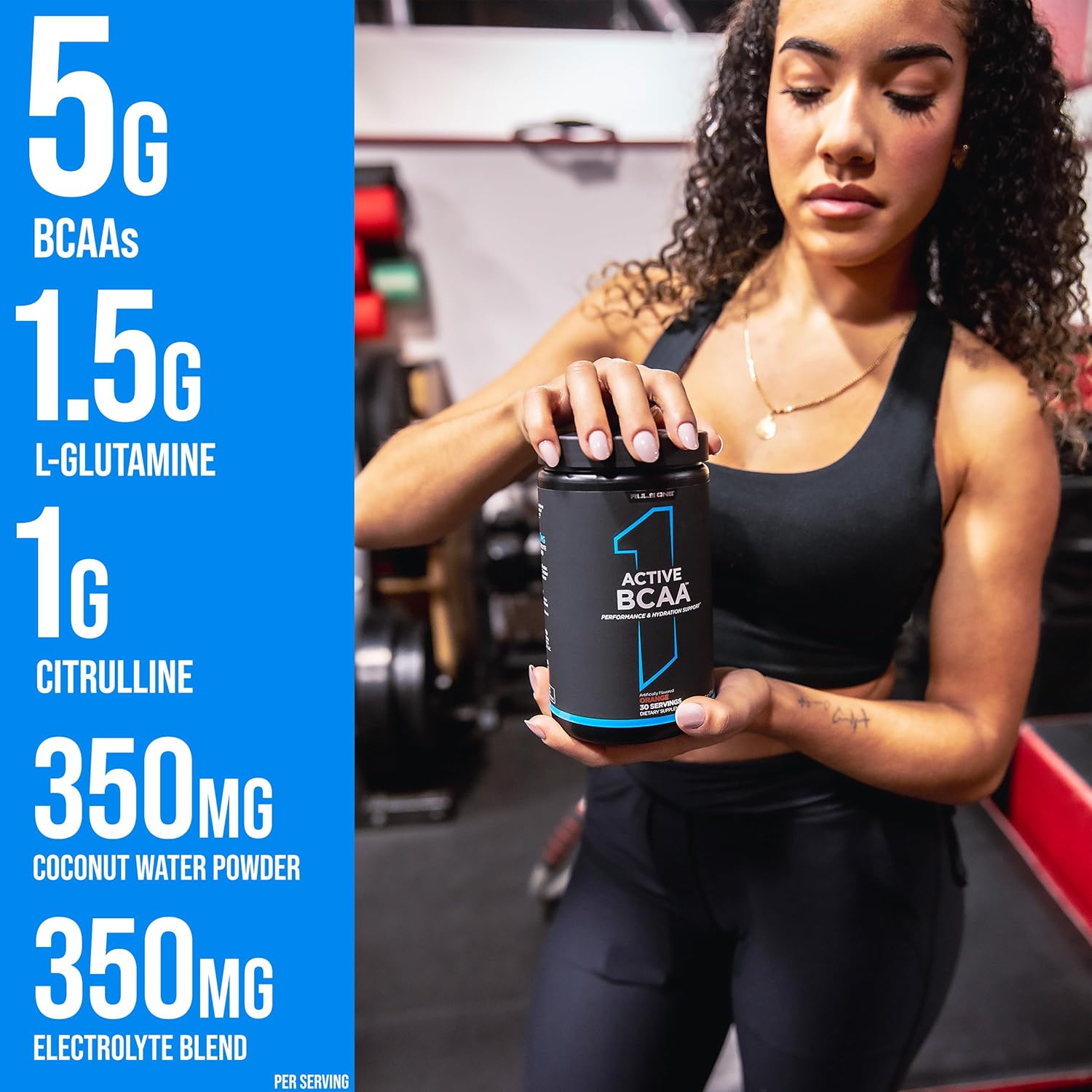 Rule 1 Active BCAA Blue Raspberry Amino Acid & Electrolyte Hydration Powder 30 Servings, 390g