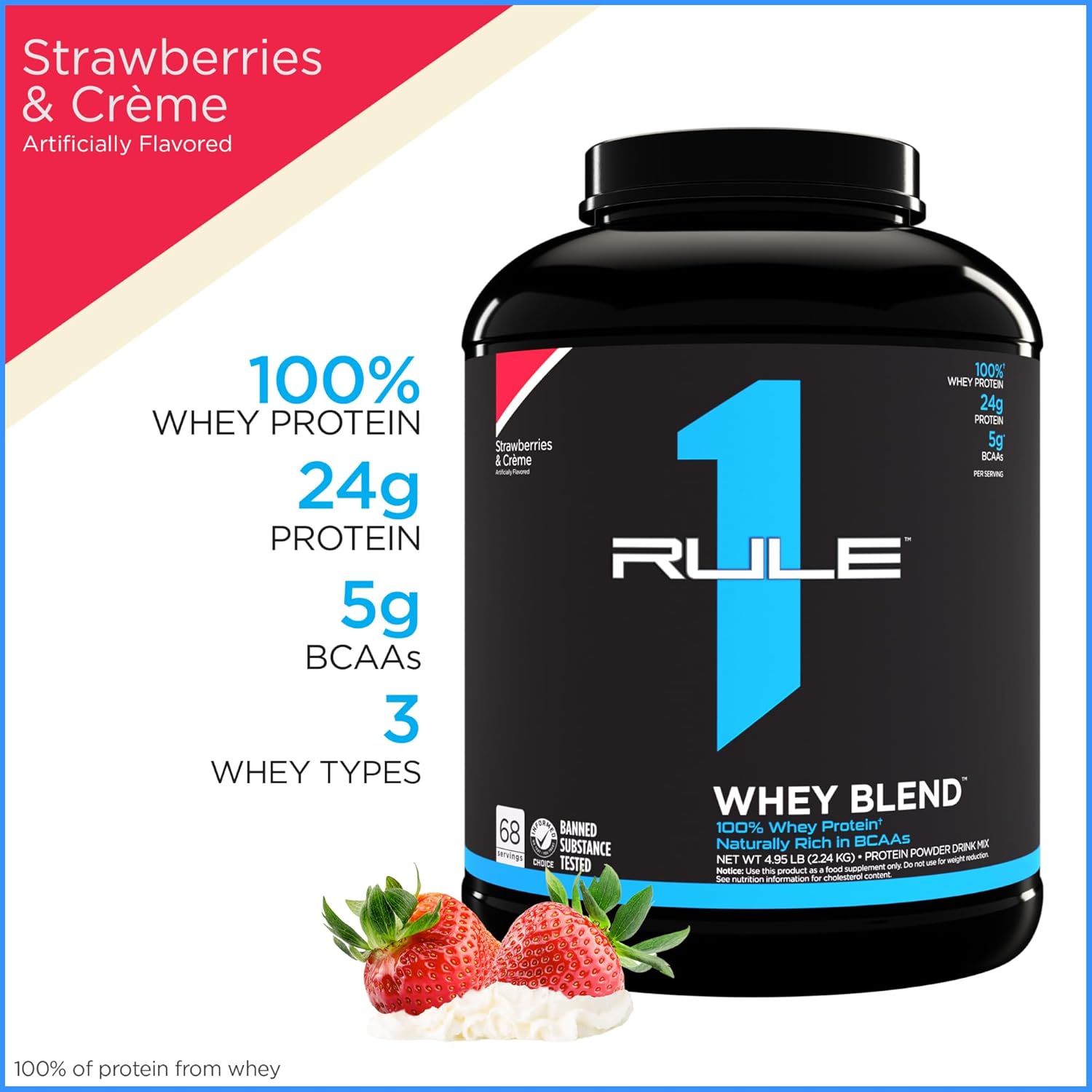 Rule1 Whey Blend 68 Servings Strawberries & Cream 4.8 Lb
