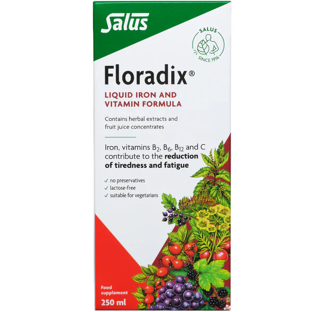 Salus Floradix Liquid Iron and Vitamin B Complex, Organic Ferrous Gluconate Formula, 250ml