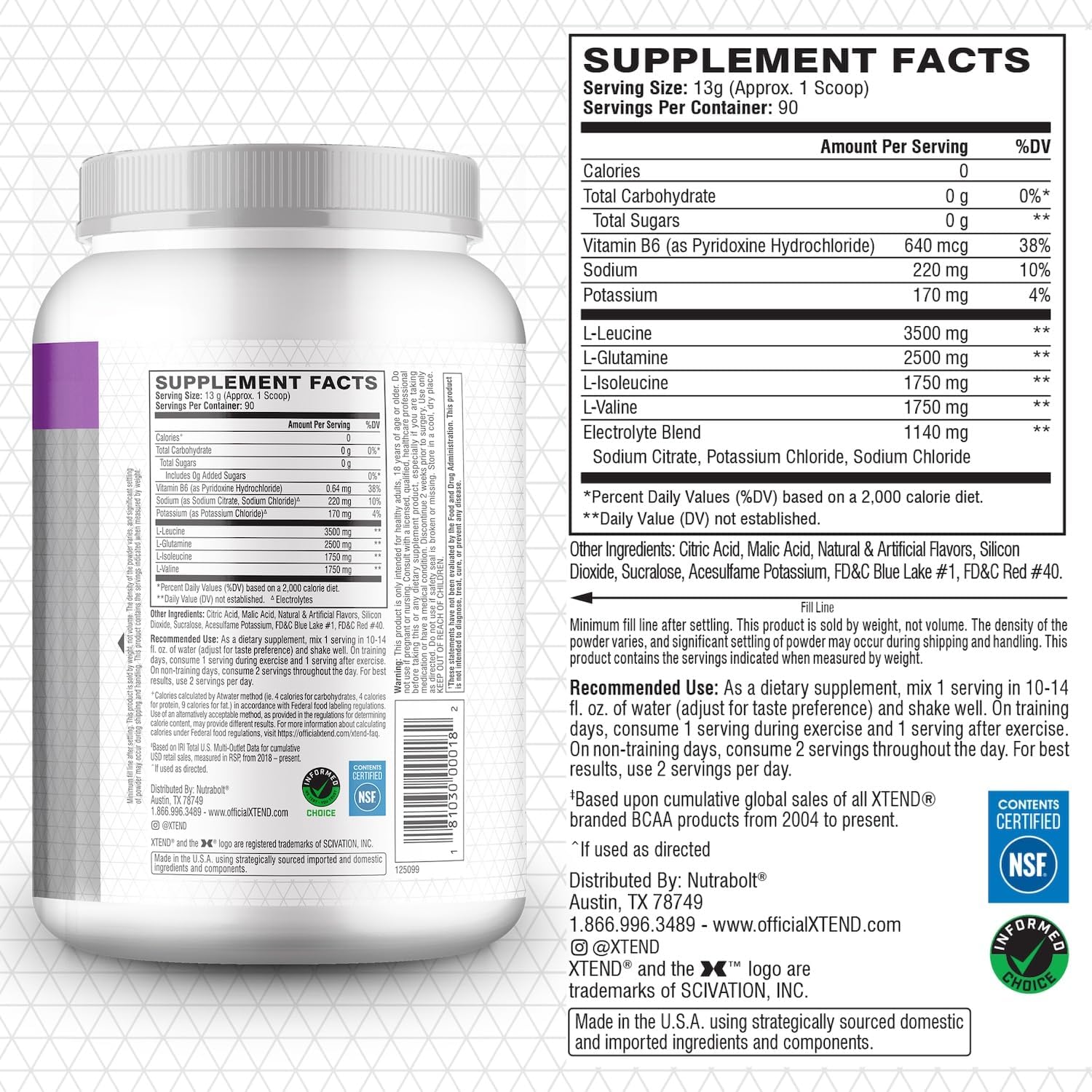 Scivation Xtend BCAA Glacial Grape 30 Servings 390g