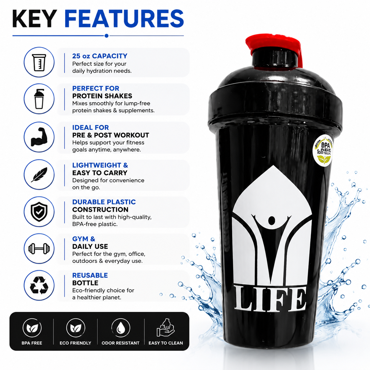 Shaker Bottle Black 25oz