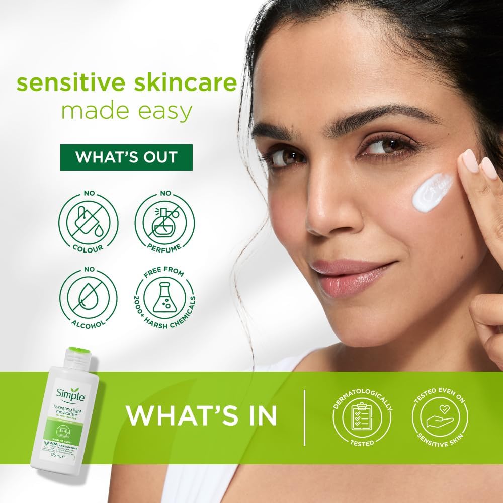 Simple Kind to Skin Hydrating Light Facial Moisturizer Lightweight, 12-Hour Hydration for Sensitive Skin, 125ml