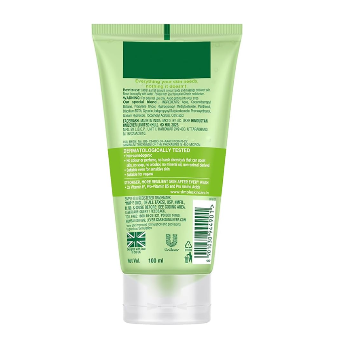 Simple Kind to Skin Refreshing Facial Wash, Vitamin E and Pro-Vitamin B5 Gentle Cleanser for Healthy Skin, 150 ml