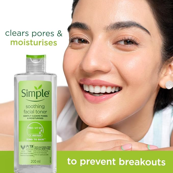 Simple Kind to Skin Soothing Vegan, Gentle, pH-Balancing Facial Toner for Sensitive Skin 200ml