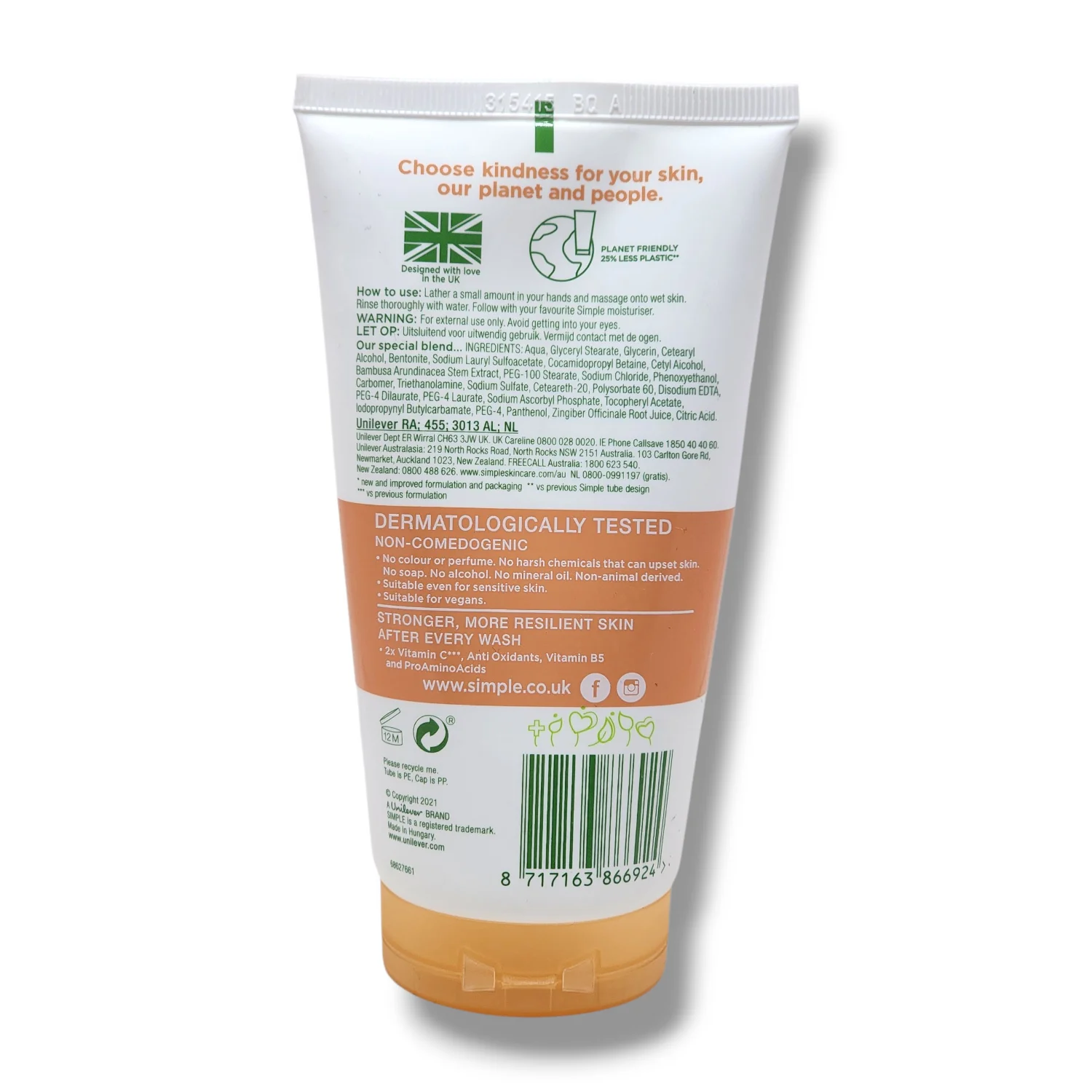 Simple Protect N Glow Facial Wash Gentle Brightening Cleanser for Soft, Radiant, and Healthy Skin, 150ml