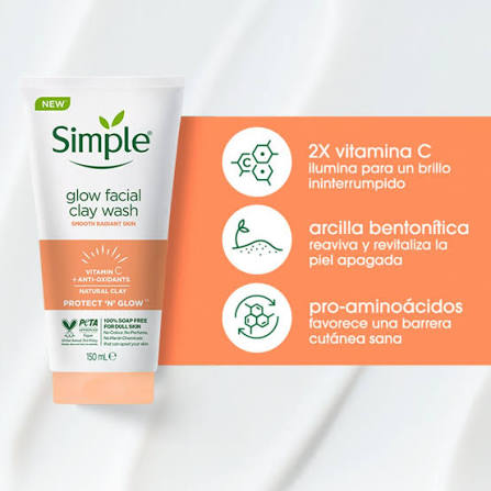 Simple Protect N Glow Facial Wash Gentle Brightening Cleanser for Soft, Radiant, and Healthy Skin, 150ml