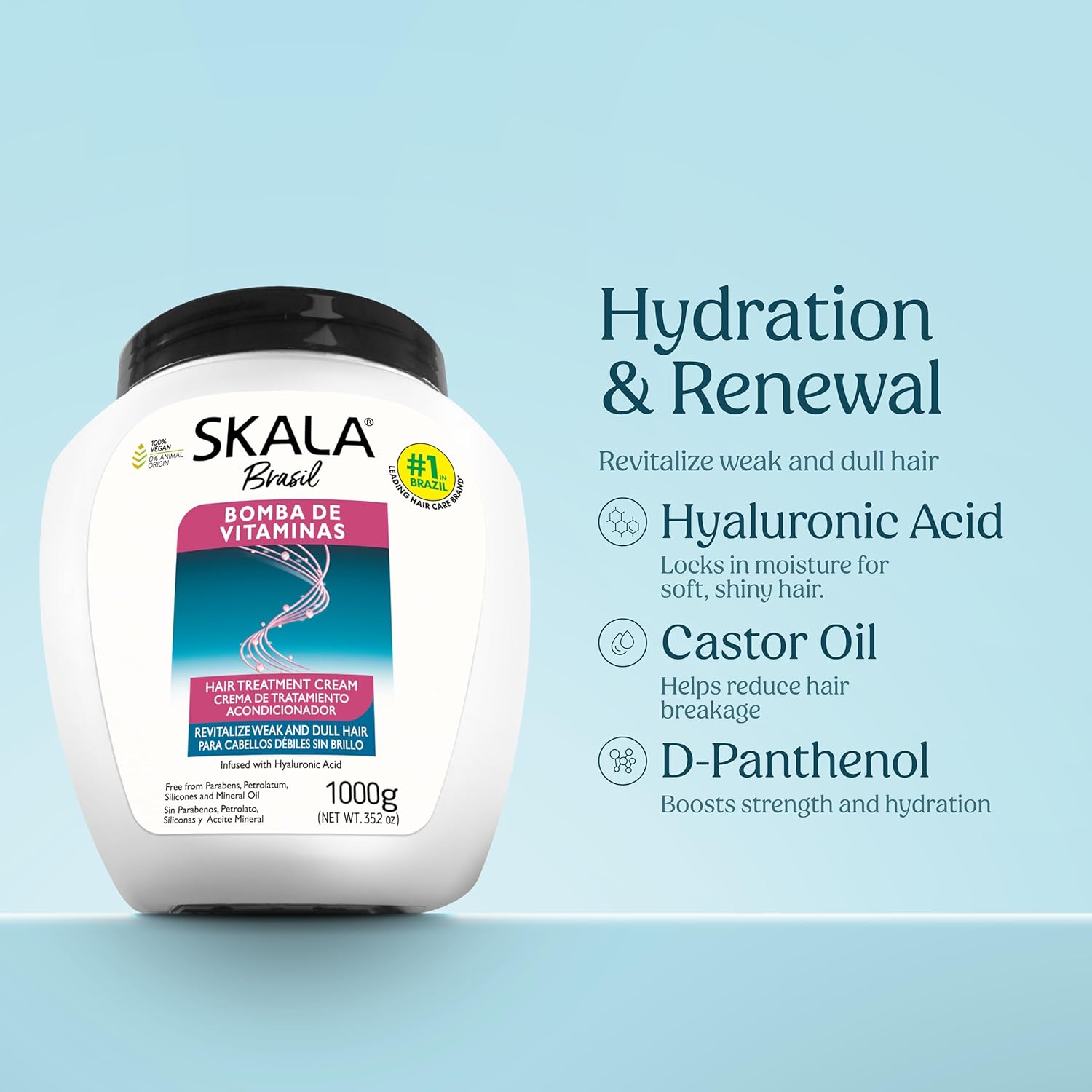 Skala Brasil Bomba de Vitaminas Treatment Cream - Repair, Hydration, and Vitality Boost for Weak, Damaged Hair - 1000g