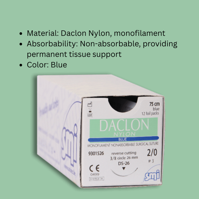 Smi Daclon Nylon Blue Non-Absorable Suture 2/0-3