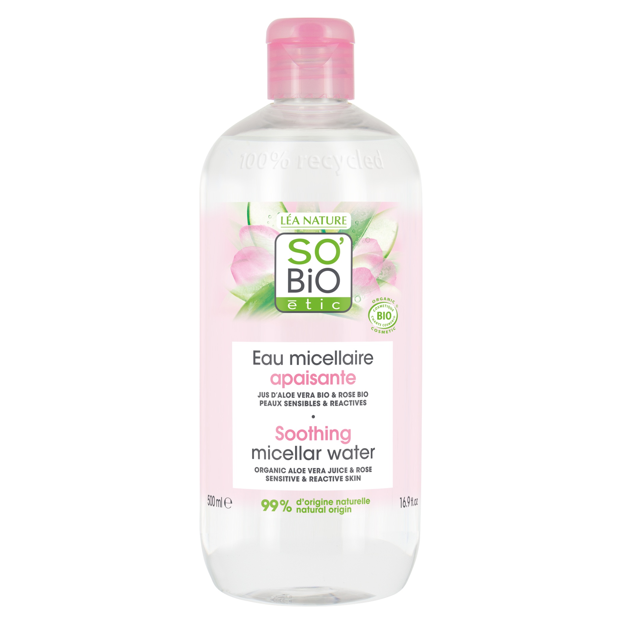So Bio Etic Organic Soothing Micellar Water, Aloe Vera, Sensitive and Reactive Skin, 99% Natural, 500ml
