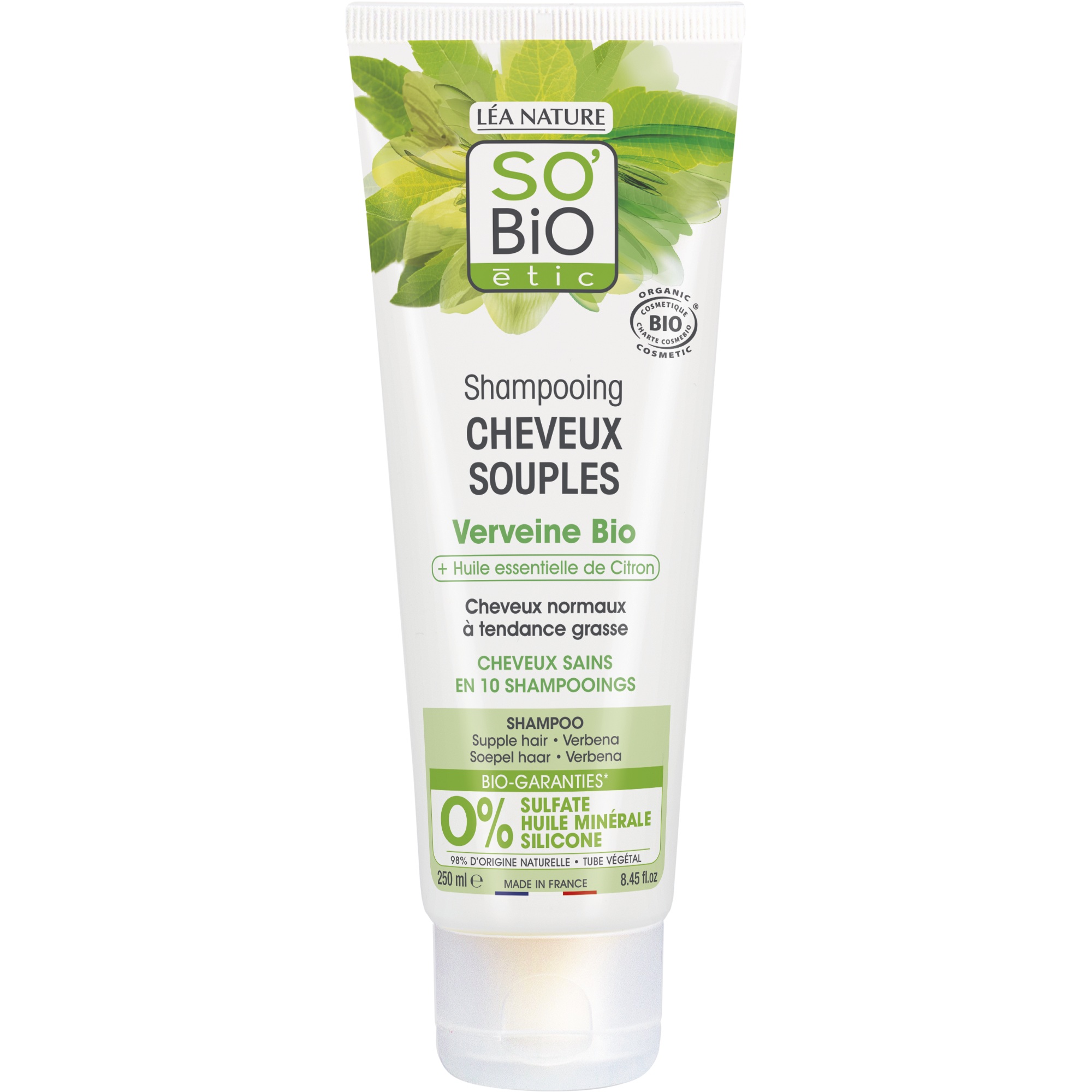 So Bio Etic Organic Supple Hair Shampoo Verbena, Lemon Essential Oil, Normal to Oily Hair, 250ml