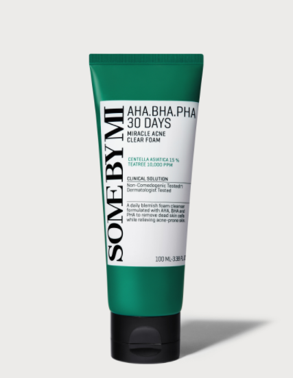 Some By Mi AHA BHA PHA 30 Days Miracle Acne Clear Foam, Daily Deep Cleanser for Acne & Sebum Control - 100ml