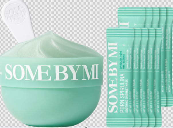 Some By Mi PDRN Spirulina Soothing Mask 1g, Cooling Sherbet Wash-Off Mask for Calm, Hydrated Skin, 10 Sticks