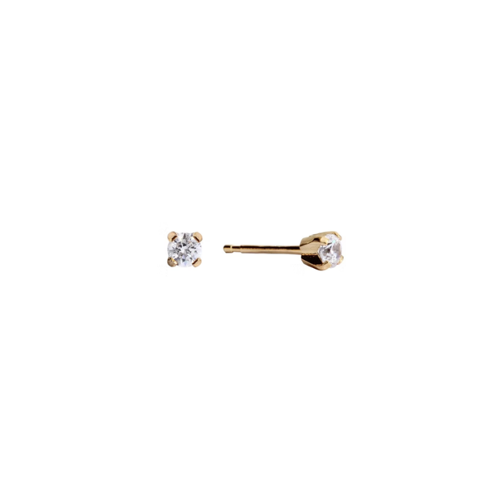 Studex Gold Plated Tiffany 3mm Cubic Zirconia, Hypoallergenic Ear Studs for Sensitive Ears
