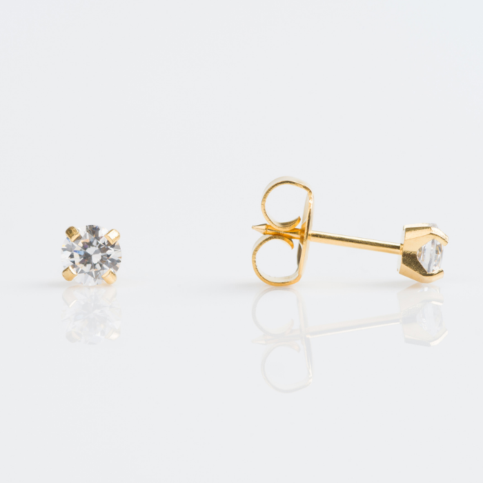 Studex Tiny Tips 4mm Tiffany Cubic Zirconia Earrings Gold Plated Hypoallergenic Sparkle for Sensitive Ears