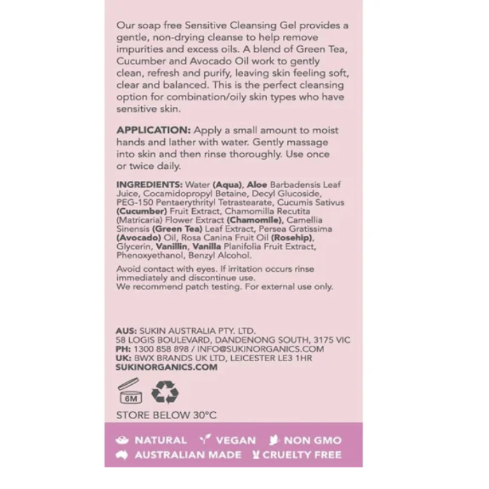 Sukin Sensitive Cleansing Gel 125ml