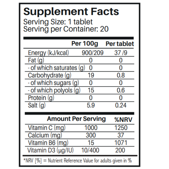 Sunshine Nutrition Cal-C 1000 With Vit D & B6 Sugarfree-20 Tablets