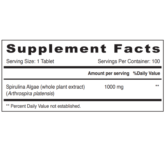 Sunshine Nutrition Spirulina 1000 Mg 100 Tabs
