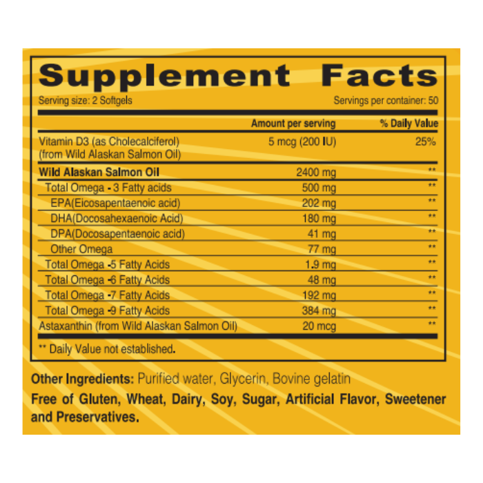 Sunshine Nutrition Wild Alaskan Salmon Oil 2400mg, Omega 3 Fish Oil Supplement, 100 Softgels