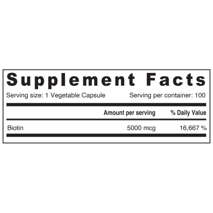 Sunshine Nutrition Biotin 5000mcg High Strength Formula 100 Capsules