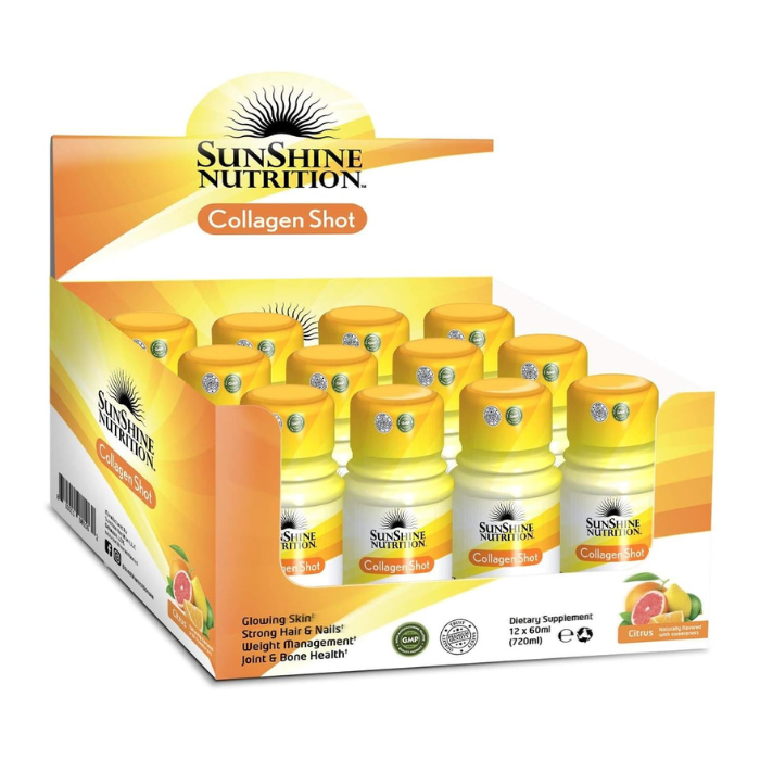 Sunshine Nutrition Collagen Shots Citrus Flavor - Marine, Biotin & Vitamins for Skin, Hair & Nails 60ml - Box of 12 pcs