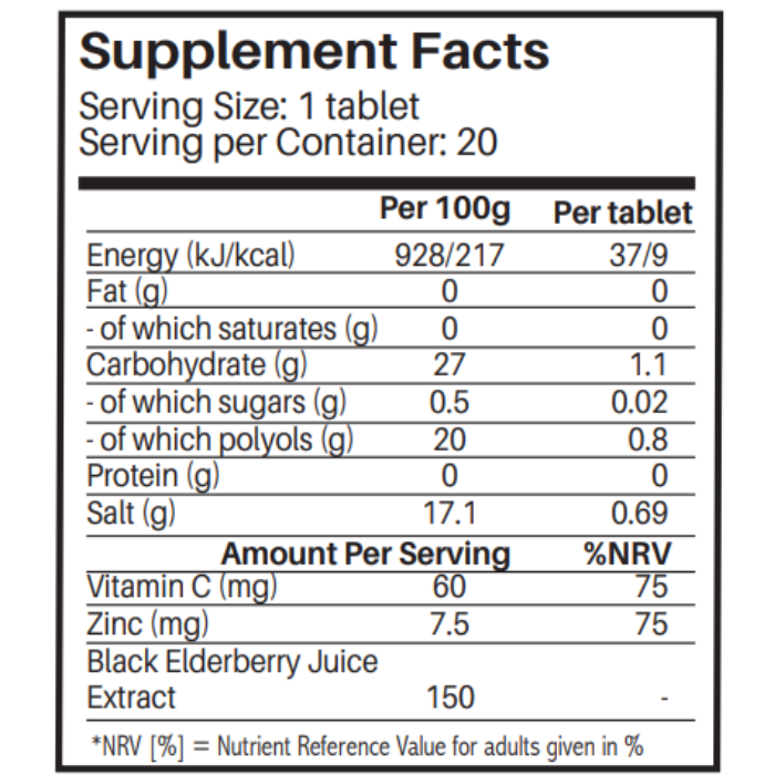Sunshine Nutrition Elderberry With Vitamin C & Zinc Effervescent Tablets 20's